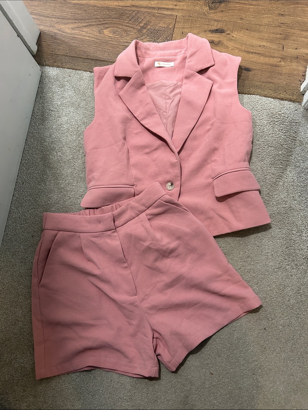 Sleeveless Blazer & High-Waist Shorts Set - Dusty Pink